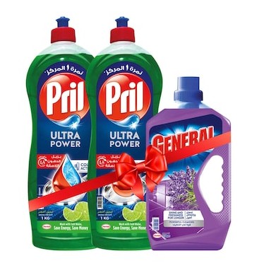 سائل غسيل اطباق بريل  1 لتر(قطعتان) + زجاجه جنرال لافاندر 720 ملل