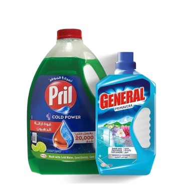 سائل غسيل اطباق بريل جركن 2.5 لتر+زجاجه جنرال 720 ملل